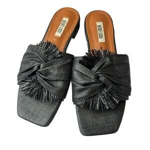 Bibi Lou Anthropologie Black Woven Slides Womens Size EU 37/US 7 Twist Fringe